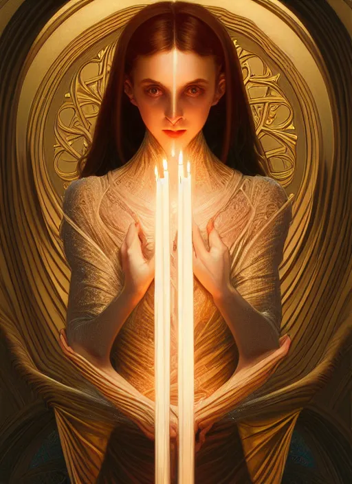 Prompt: symmetry seamless pattern of poly styrene, fantasy, renaissance wear, glowing candles intricate, elegant, highly detailed, digital painting, artstation, concept art, smooth, sharp focus, illustration, art by artgerm and greg rutkowski and alphonse mucha