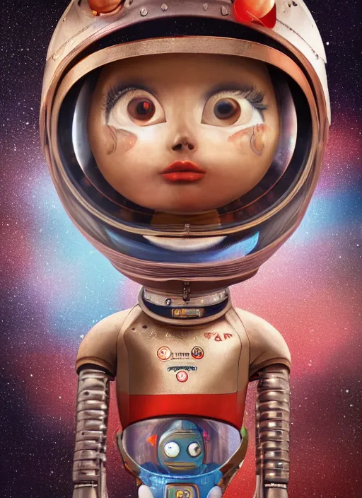 Prompt: closeup portrait of tin toy askimo spacegirl in a spaceship on mars, depth of field, zeiss lens, detailed, symmetrical, centered, fashion photoshoot, by nicoletta ceccoli, mark ryden, lostfish, breathtaking, 8 k resolution, extremely detailed, beautiful, establishing shot, artistic, hyperrealistic, octane render