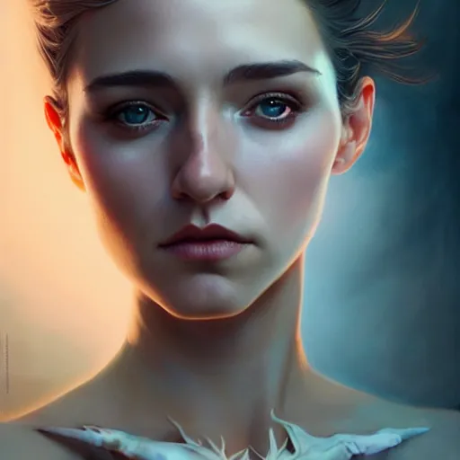 Prompt: in the style of joshua middleton, artgerm, tom bagshaw, gorgeous stella maeve magician, realistic character concept, bird's eye overhead shot, elegant pose, spooky, illustration, symmetrical face and body, volumetric lighting, detailed realistic symmetrical eyes, 8 k, single face, insanely detailed and intricate elegant, autumn leaves