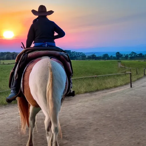 Prompt: a toad on the back of a horse riding into the sunset, realistic photography 8k