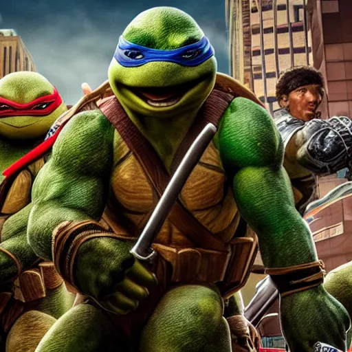 Image similar to Super realistic image of the Teenage Mutant Ninja Turtles 4k detail
