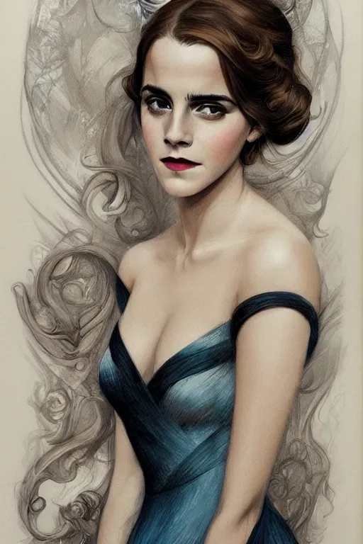Image similar to emma watson. a streamline moderne portrait in the style of anna dittmann and donato giancola and charles dulac.