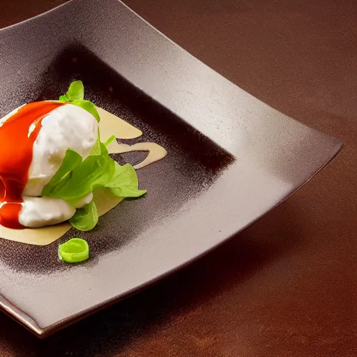 Image similar to Alinea dish - Potato with Ketchup, food photography, award winning, Grant Achtz