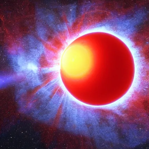 Prompt: a dyson sphere surrounding a red giant prior to collapsing