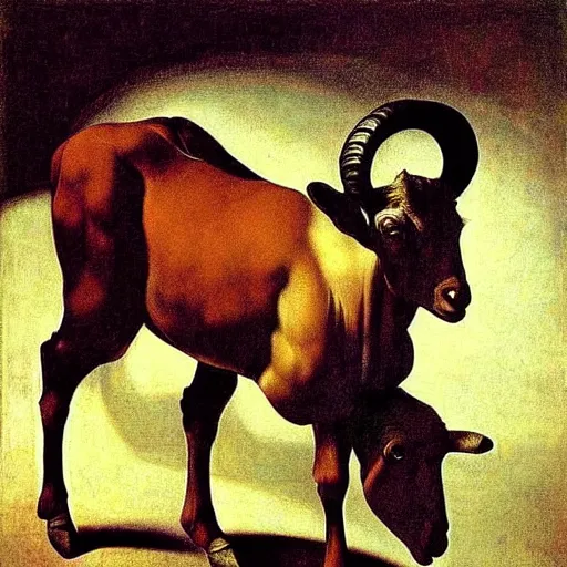 Image similar to majestic painting of a standing goat by Michelangelo Merisi da Caravaggio