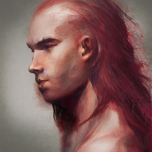 Prompt: portrait of a teen boy with long red hair and a lot of freckles and muscular, intricate, highly detailed, digital painting, artstation, sharp focus, illustration