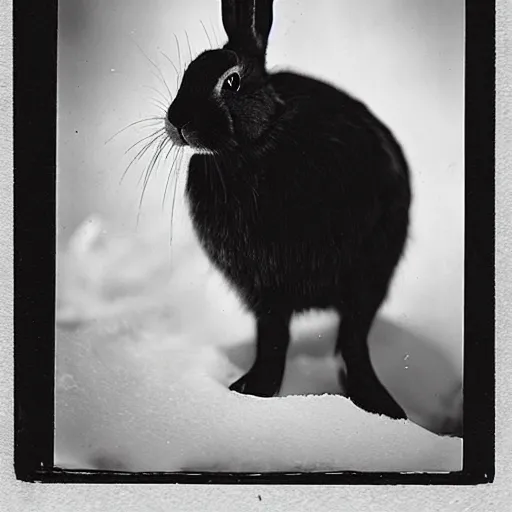 Image similar to a rabbit as a north pole explorer, black and white 1 8 9 0 s photograph