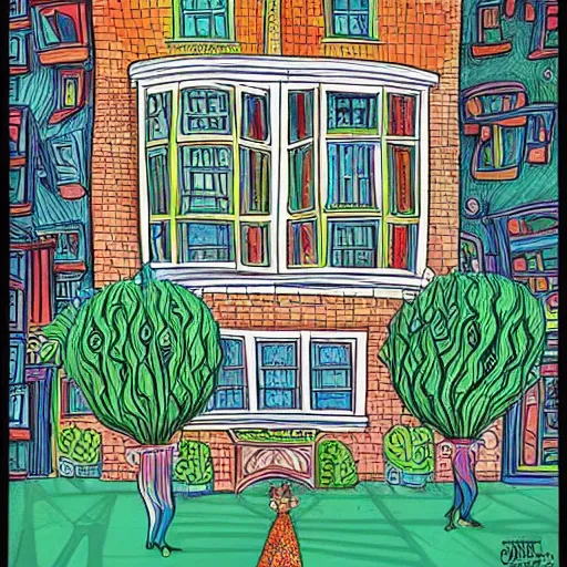 Image similar to a drawing of a house with lots of windows, a storybook illustration by dr seuss, tumblr, psychedelic art, concept art, storybook illustration, whimsical