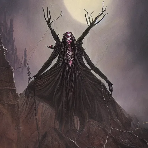 Image similar to spider witch , elden ring boss, matte painting, detailed, elden ring, oil on canvas