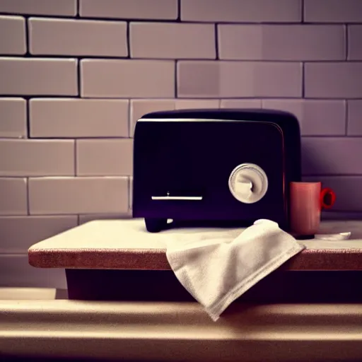Image similar to toaster on the bathtub, sad, alcohol nearby, picture with message, depression, dark climate