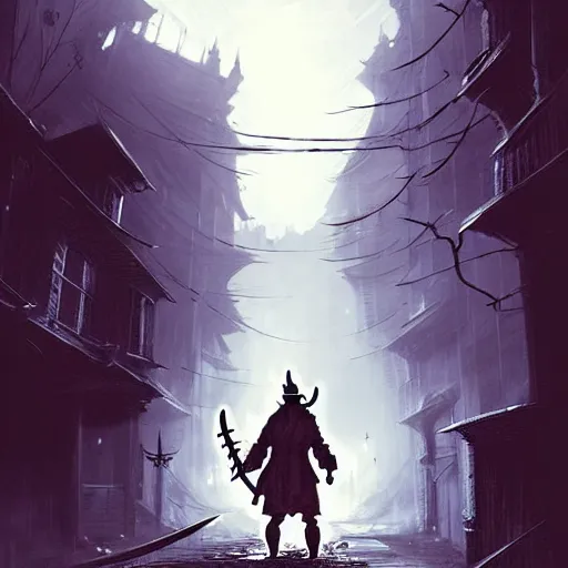 Image similar to pikachu wielding a machete and mugging people in a back alley, art by greg rutkowski, in the style of bloodborne, intricate, elegant, highly detailed, smooth, sharp focus, artstation