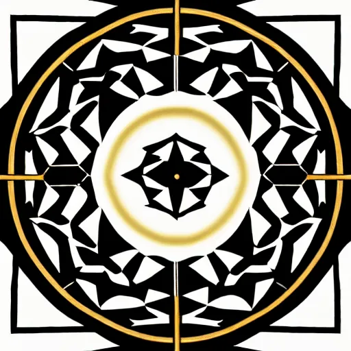 Prompt: symmetrical pattern ; black and white ; golden ratio ; holy geometry ; geometrical ; complex