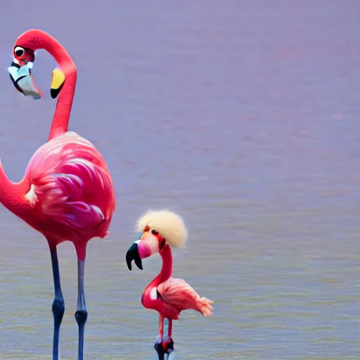 Prompt: flamingo pixar movie character