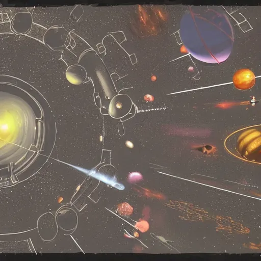 Image similar to a space junkyard forming a tilted disk in black starless space, a graveyard of space stations and giant space structures, dark sci - fi game map