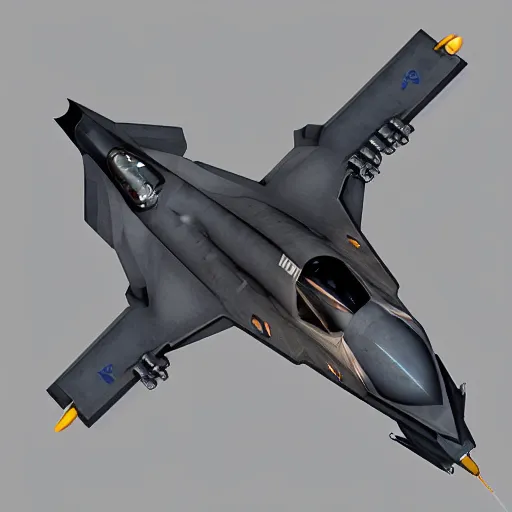 Image similar to a mechanized falcon, gunmetal grey, very symmetrical, orthographic view, top down view, bottom view, side view, blueprints, mecha, lockheed martin f - 3 5 lightning ii, fighter jet, cybernetic, robotic, highly detailed, artstation, autodesk maya, super realistic, unreal engine