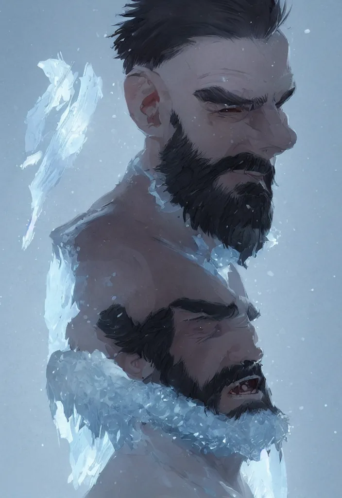 Prompt: a beard made of ice and snow, concept art in style of Greg Rutkowski, ultracrisp, high contrast lighting, John Singer Sargant, ilya kuvshinov, painted by Frank Frazetta, trending on artstation!!