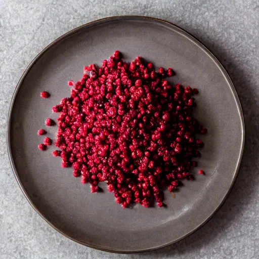 Prompt: currant with sugar in a plate in the kitchen