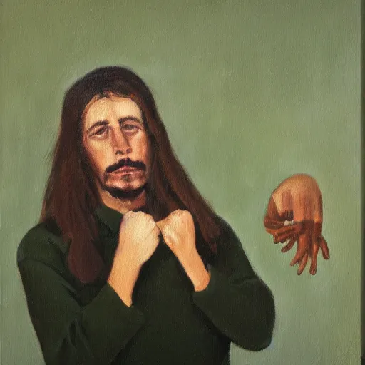 Image similar to A Python programmer's despair, oil on canvas, 1973