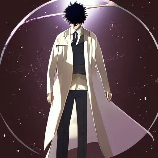 Prompt: Okabe Rintarou in outer space, digital art, sci-fi