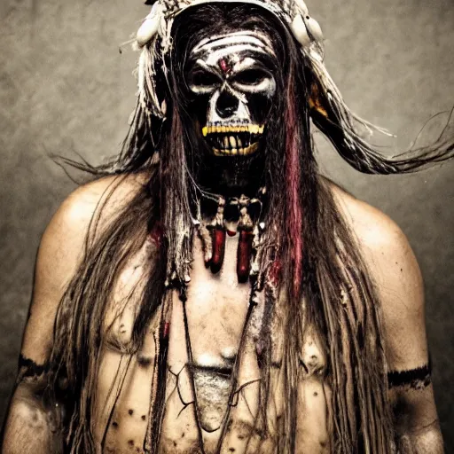 Prompt: a photo of tribal shaman horror faces of sacrament of the death