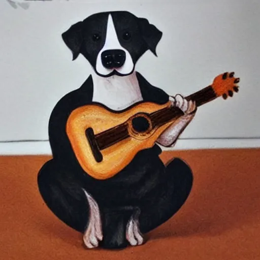 Image similar to dog playing a guitar, cool, rad, amazing, realistic