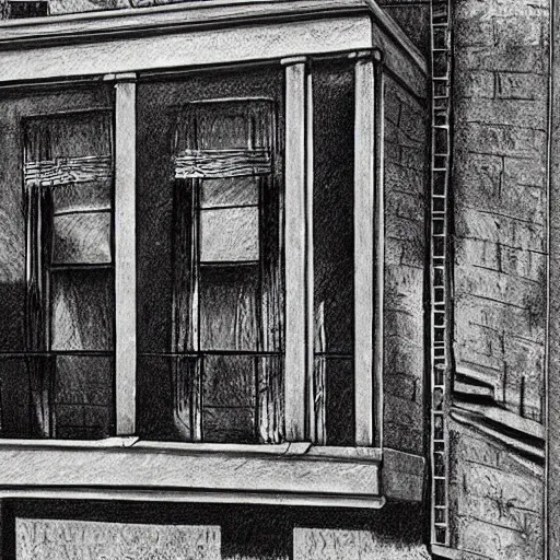 Prompt: pencil illustration of The set of Alfred hitchcocks rear window highly detailed, cinematic,