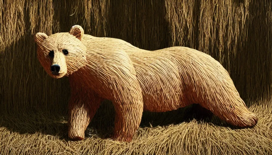 Prompt: a bear made sculpted from straw and jelly, 4k photography award winning,