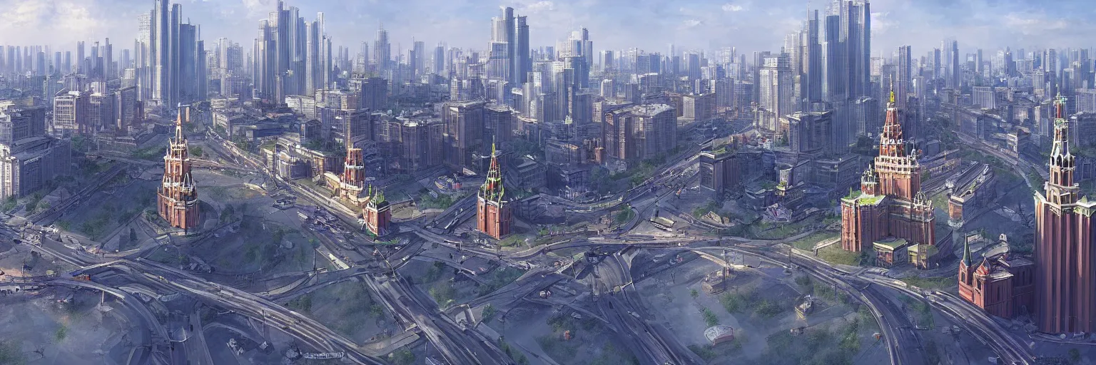 Image similar to a beautiful highly detailed matte painting of a Moscow city, by Jose Daniel Cabrera Pena and Leonid Kozienko concept art by Tooth Wuan