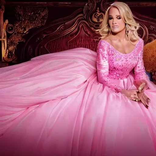 Image similar to a movie still of carrie underwood as sleeping beauty in a pink dress, dynamic lighting, 8 k, full body picture, 2 0 2 2 picture of the year