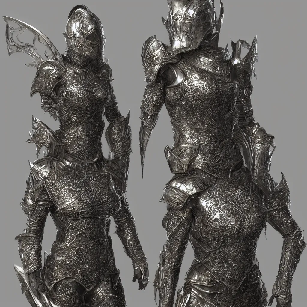 Image similar to 3 d rendered, realistic, suit of decorative female armor, filigree, lord of the rings, detailed, art station, unreal engine