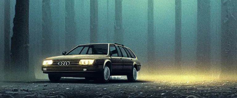Prompt: Audi 80 B3 Avant (1988) floating in the void, a horror sci-fi, dramatic lighting, cinematic, off-world, space, zero gravity, eldritch horror creatures floating through space, lack of ground, dark, establishing shot, extremely high detail, photorealistic, cinematic lighting, artstation, by simon stalenhag