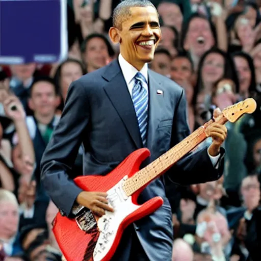 Prompt: obama rocking out on his electric guitar