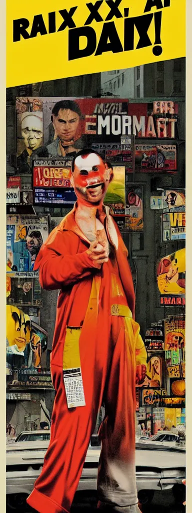 Prompt: poster for the movie taxi driver but its with an overweight clown, pulp movie posters, martin scorcese, matte painting, ominous