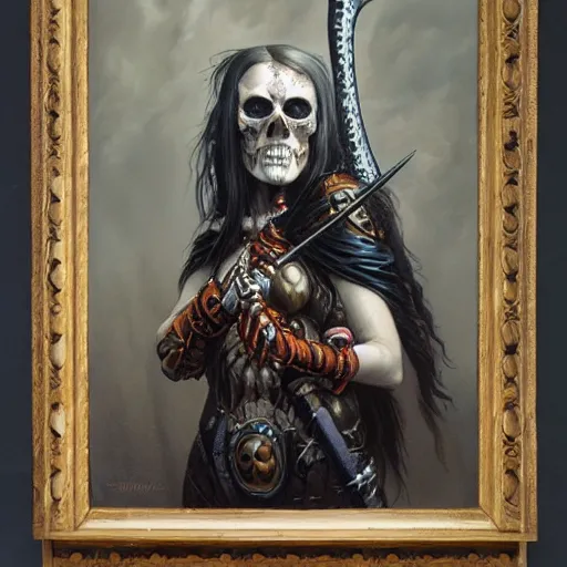 Image similar to portrait of a female skull warrior, by Gerald Brom