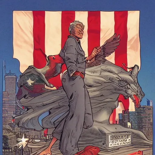 Image similar to learning to love america, by moebius