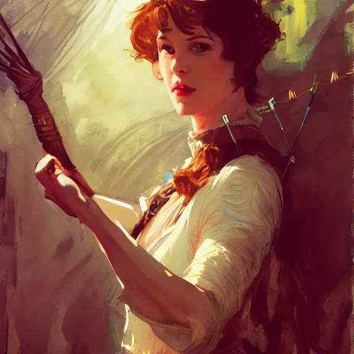 Prompt: annie edison as robin hood, intricate, elegant, highly detailed, greg manchess, mucha, liepke, ruan jia, jeffrey catherine jones, ridley scott