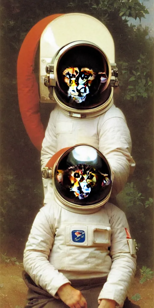 Image similar to portrait of monkey in astronaut helmet, by bouguereau