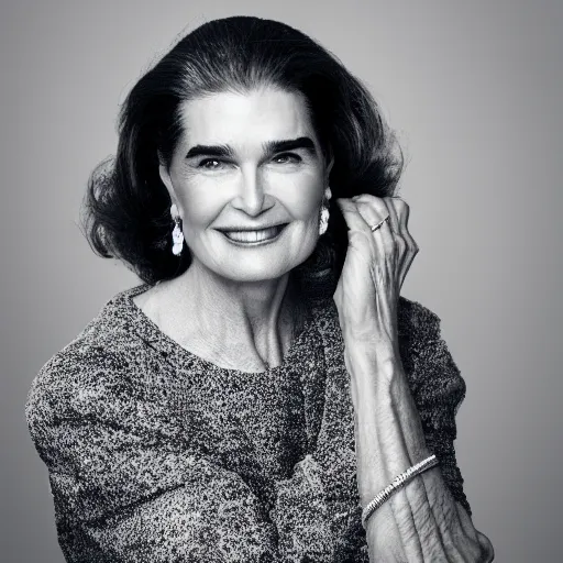 Prompt: old brooke shields actress at age 9 0 years old, color ( sony a 7 r iv, symmetric balance, polarizing filter, photolab, lightroom, 4 k, dolby vision, photography award ), vogue, perfect face