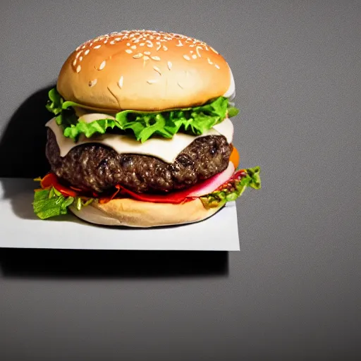 Image similar to Award-winning food photography of a burger made of styrofoam and concrete, dramatic lighting, 8k