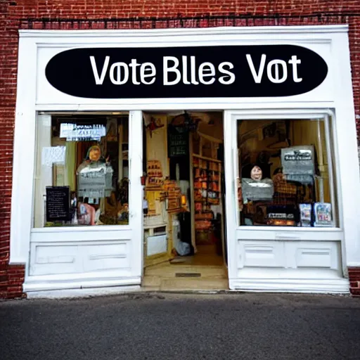 Image similar to a store front that says vote bless