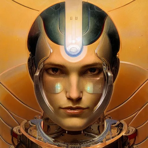 Image similar to portrait of a male android, coy, circuitry visible in head, in the style of ex machina, karol bak, alphonse mucha, greg rutkowski, award winning, hr giger, artstation