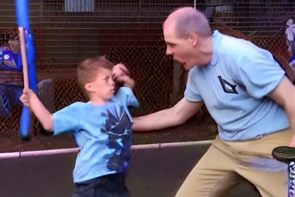 Image similar to jerma hitting a child with an aluminum baseball bat