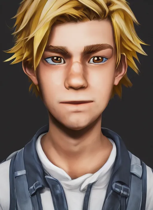 Prompt: An epic fantasy comic book style portrait painting of a young blonde boy thief in the style of pokemon, unreal 5, DAZ, hyperrealistic, octane render, cosplay, RPG portrait, dynamic lighting
