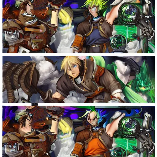 Prompt: anime style warcraft 3 characters drinking beer in postapocalyptic bar, arthas, nerzul, archimond, ktun, nzoth
