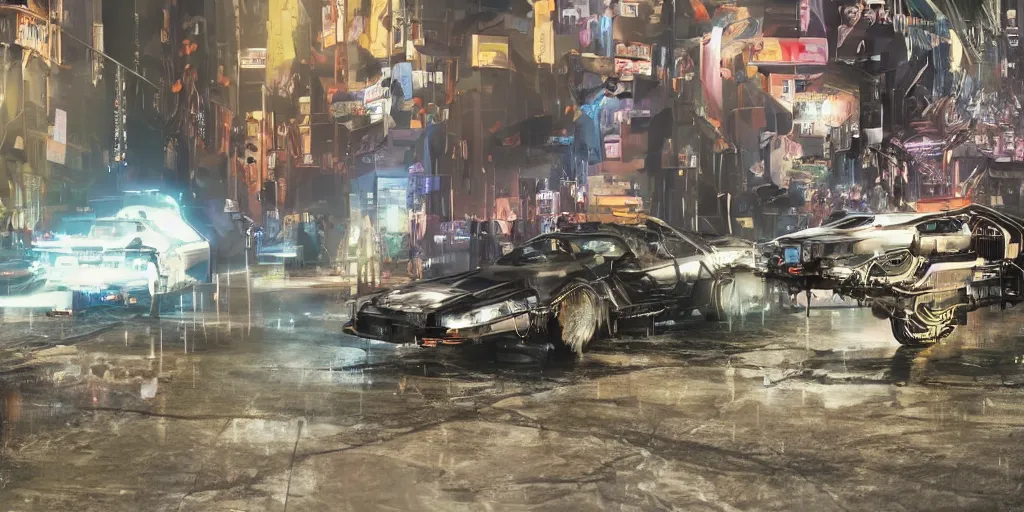 Image similar to a cyberpunk delorean breaking the space - time continuum, energy and time particles, dramatic framing, movie footage, 8 k