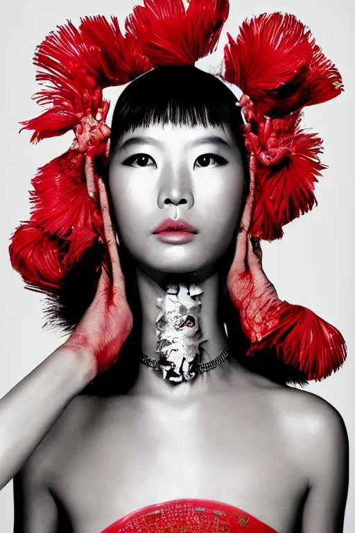Prompt: photo of chinese beauty by Martin Schoeller by Terry Richardson by Mark Mann by Richard Avedon, colorful, sharpen, 4k, 85mm, award winning