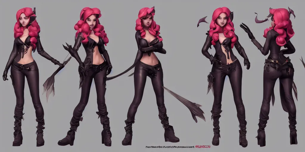 Image similar to Character sheet of prestige coven miss fortune (League of Legends). 3d render, octane render, game art, realistic, highly detailed, trending on artstation, 4k, trending on artstation, pixar, cgsociety, unreal engine 5, redshift render, trending on artstation, blender, behance, cg