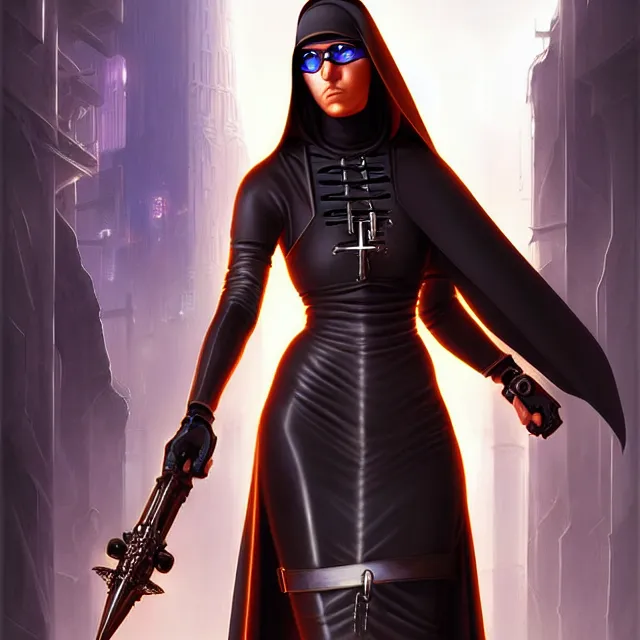 Image similar to cyberpunk nun warrior artgerm anne stokes highly detailed 8 k hdr smooth sharp focus high resolution award - winning photo photorealistic