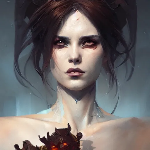 Image similar to a beautiful portrait of a devil goddess by greg rutkowski and raymond swanland, trending on artstation, ultra realistic digital art