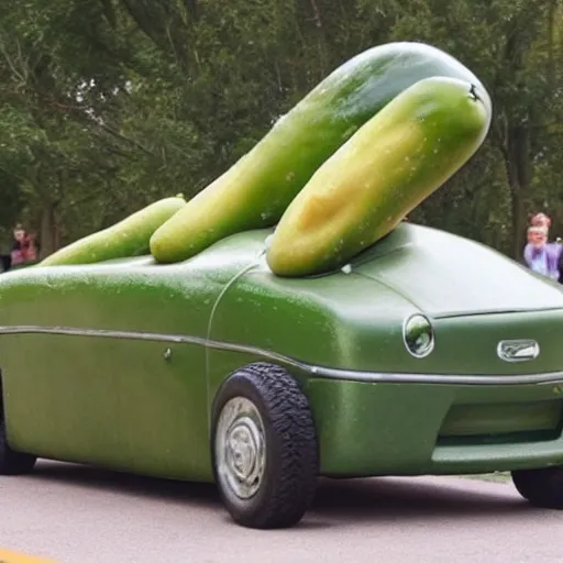 Image similar to a car made out of a pickle,